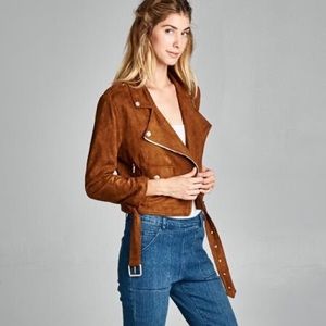 Vegan Suede Cropped Moto Jacket